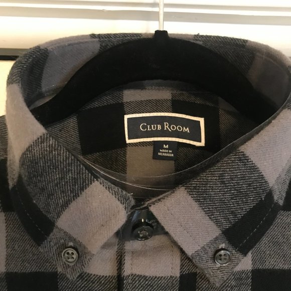 Club Room Grey and Black Plaid Men's Button Down Flannel Long Sleeve Shirt - Picture 9 of 9